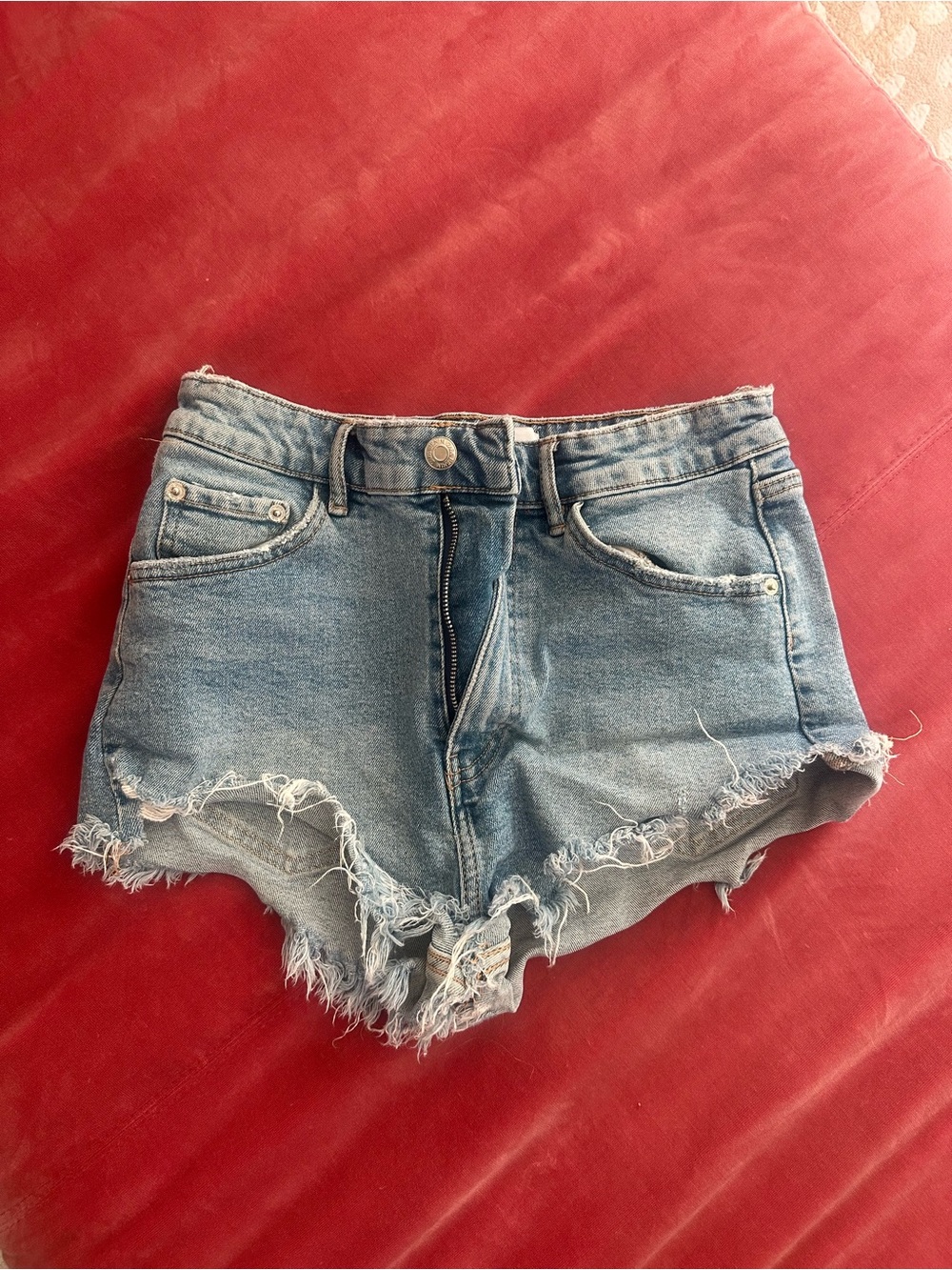 Zara Denim Frayed Hem High-Rise Women’s Shorts - Blue